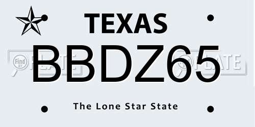 BBDZ65 Texas License Plate