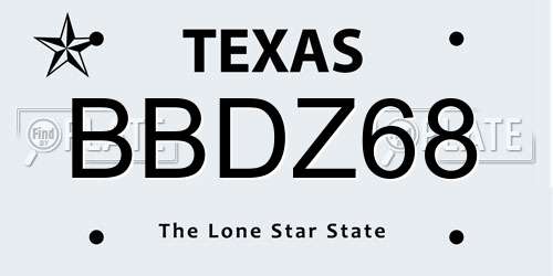 BBDZ68 Texas License Plate