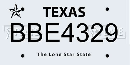 BBE4329 Texas License Plate