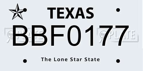 BBF0177 Texas License Plate
