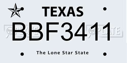 BBF3411 Texas License Plate