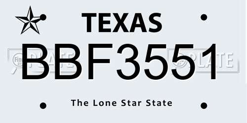 BBF3551 Texas License Plate