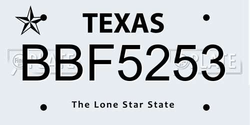 BBF5253 Texas License Plate