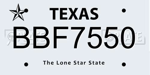 BBF7550 Texas License Plate