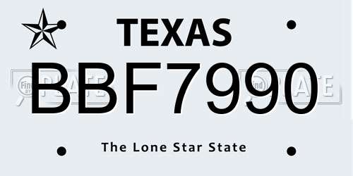 BBF7990 Texas License Plate