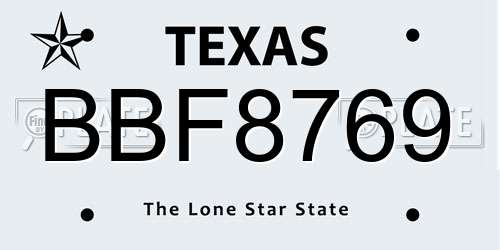 BBF8769 Texas License Plate