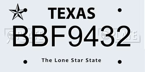 BBF9432 Texas License Plate
