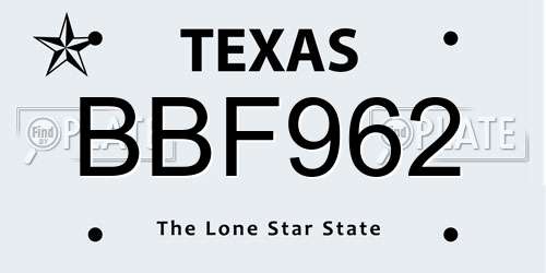 BBF962 Texas License Plate