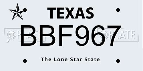 BBF967 Texas License Plate