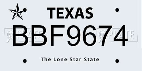 BBF9674 Texas License Plate