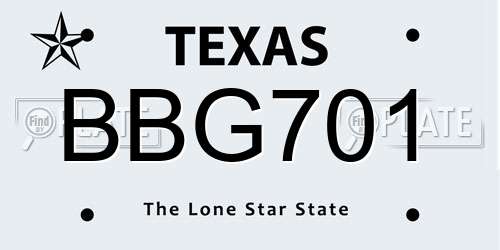 BBG701 Texas License Plate