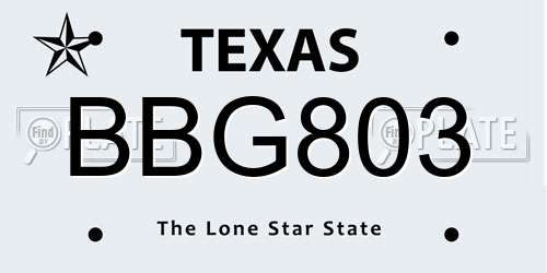 BBG803 Texas License Plate