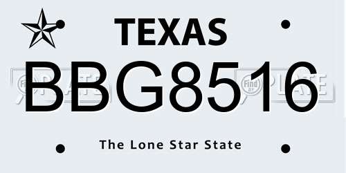 BBG8516 Texas License Plate
