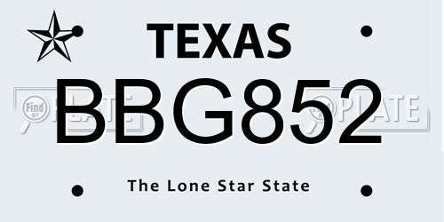 BBG852 Texas License Plate