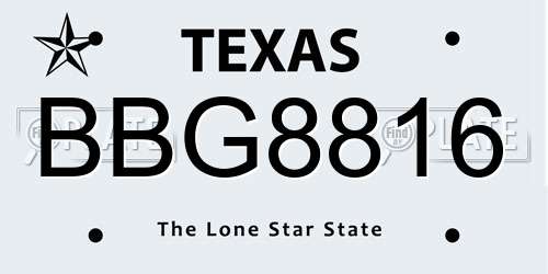 BBG8816 Texas License Plate