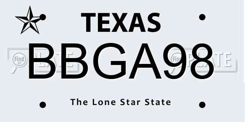 BBGA98 Texas License Plate