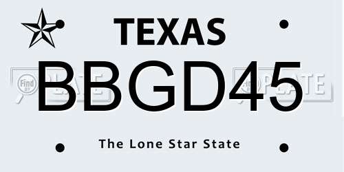 BBGD45 Texas License Plate