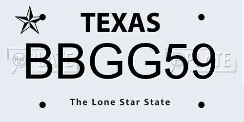 BBGG59 Texas License Plate
