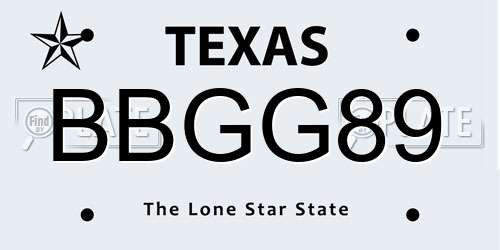 BBGG89 Texas License Plate