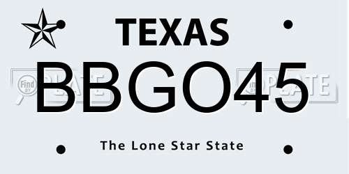 BBGO45 Texas License Plate