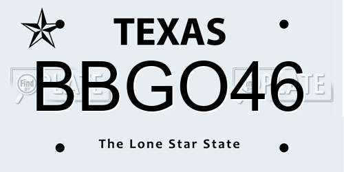 BBGO46 Texas License Plate