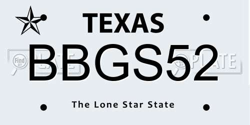 BBGS52 Texas License Plate