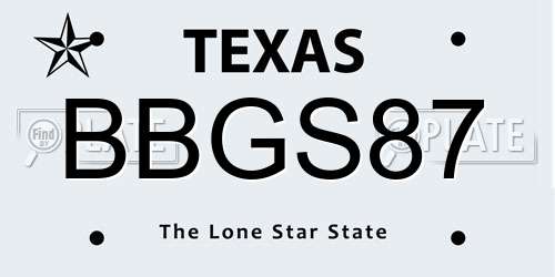BBGS87 Texas License Plate