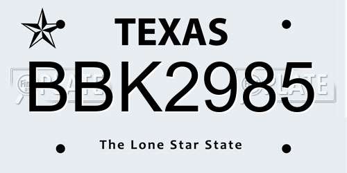 BBK2985 Texas License Plate