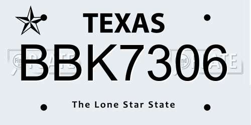 BBK7306 Texas License Plate