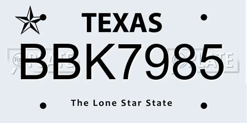 BBK7985 Texas License Plate