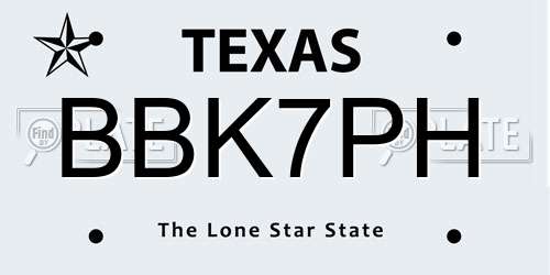 BBK7PH Texas License Plate