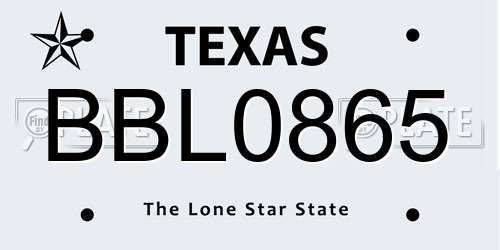 BBL0865 Texas License Plate