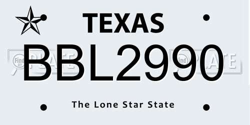 BBL2990 Texas License Plate