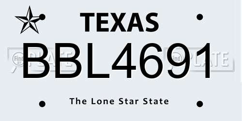 BBL4691 Texas License Plate