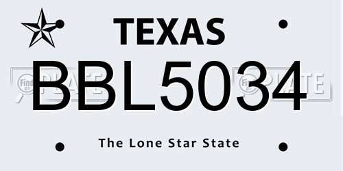 BBL5034 Texas License Plate