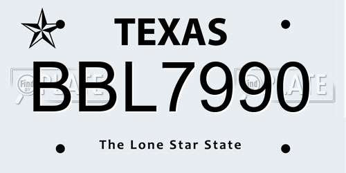 BBL7990 Texas License Plate