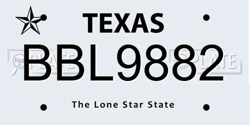 BBL9882 Texas License Plate
