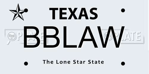 BBLAW Texas License Plate