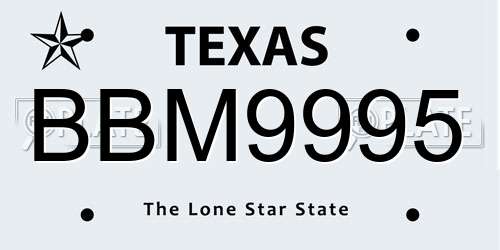 BBM9995 Texas License Plate