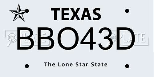 BBO43D Texas License Plate