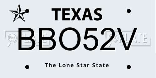 BBO52V Texas License Plate