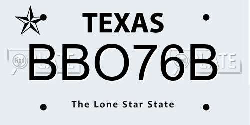 BBO76B Texas License Plate
