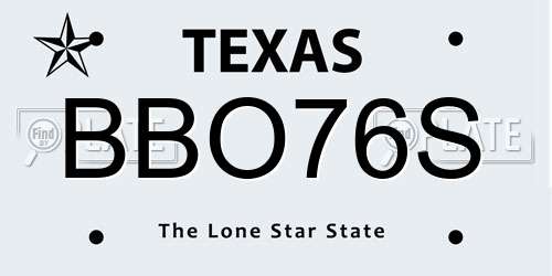BBO76S Texas License Plate