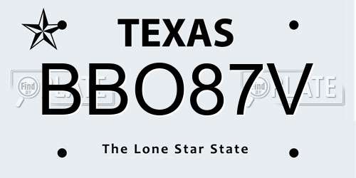 BBO87V Texas License Plate