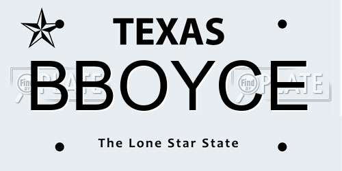 BBOYCE Texas License Plate