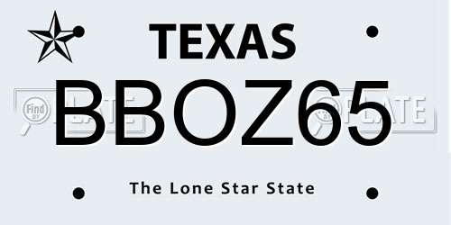 BBOZ65 Texas License Plate