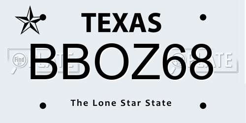 BBOZ68 Texas License Plate