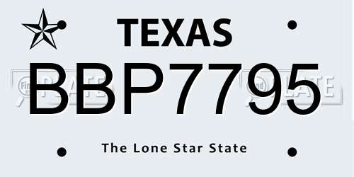 BBP7795 Texas License Plate