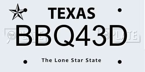 BBQ43D Texas License Plate