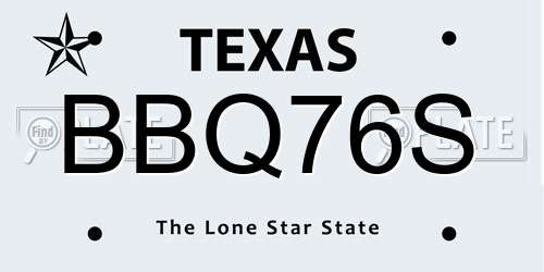 BBQ76S Texas License Plate